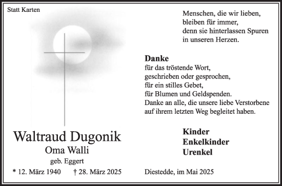 Traueranzeige von Waltraud Dugonik von Die Glocke