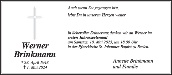Traueranzeige von Werner Brinkmann von Die Glocke