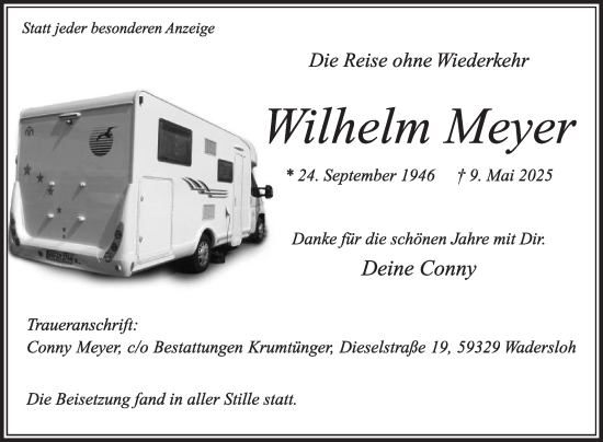 Traueranzeige von Wilhelm Meyer von Die Glocke