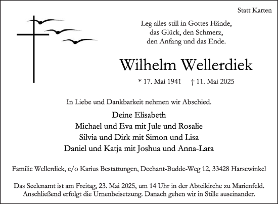 Traueranzeige von Wilhelm Wellerdiek von Die Glocke