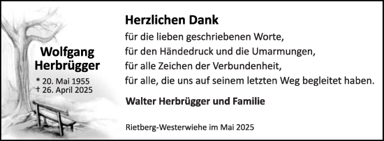 Traueranzeige von Wolfgang Herbrügger von Die Glocke