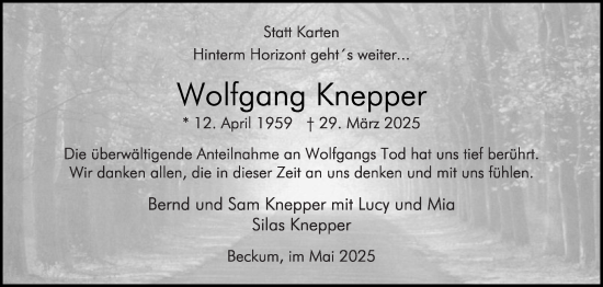 Traueranzeige von Wolfgang Knepper von Die Glocke