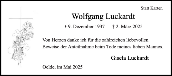 Traueranzeige von Wolfgang Luckardt von Die Glocke
