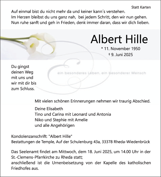 Traueranzeige von Albert Hille von Die Glocke
