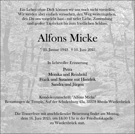 Traueranzeige von Alfons Micke von Die Glocke