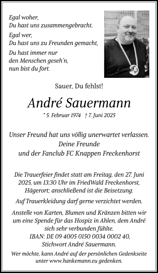 Traueranzeige von André Sauermann von Die Glocke