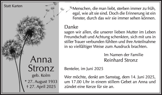 Traueranzeige von Anna Stronz von Die Glocke