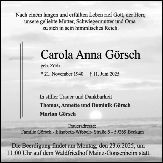 Traueranzeige von Carola Anna Görsch von Die Glocke
