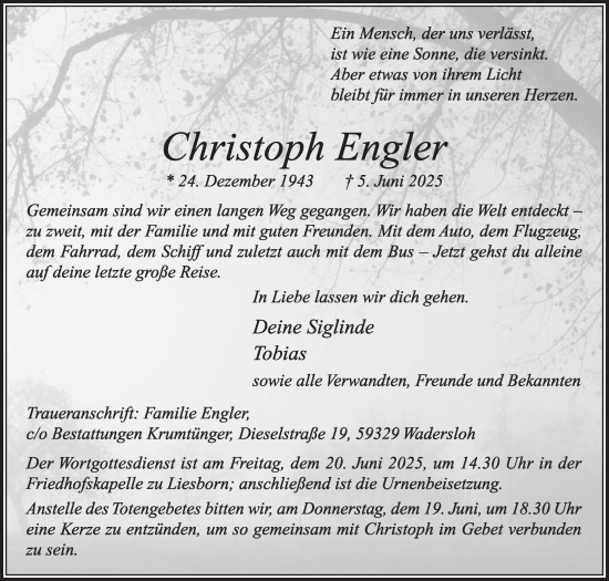 Traueranzeige von Christoph Engler von Die Glocke