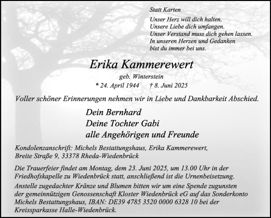 Traueranzeige von Erika Kammerewert von Die Glocke