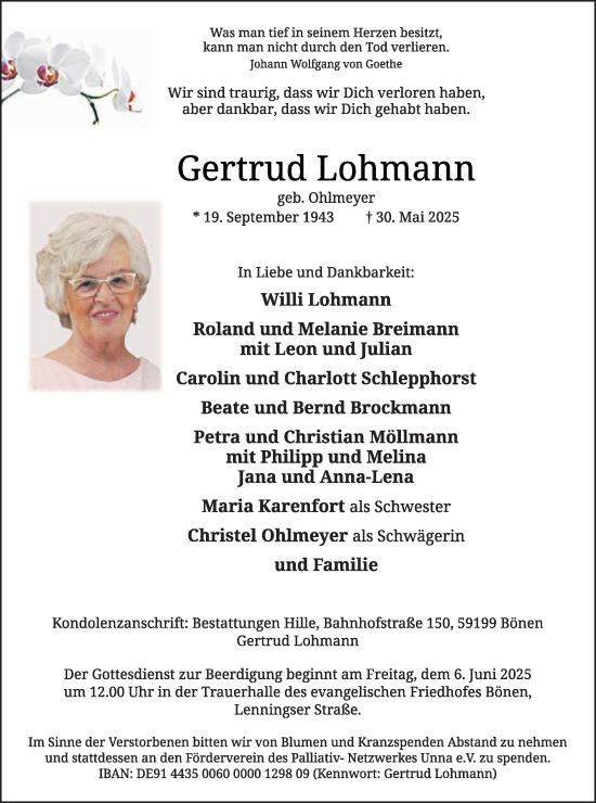 Traueranzeige von Gertrud Lohmann von Die Glocke