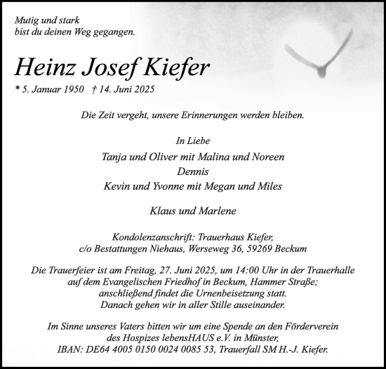 Traueranzeige von Heinz Josef Kiefer von Die Glocke