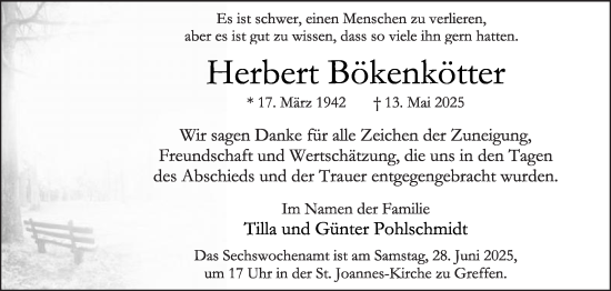 Traueranzeige von Herbert Bökenkötter von Die Glocke