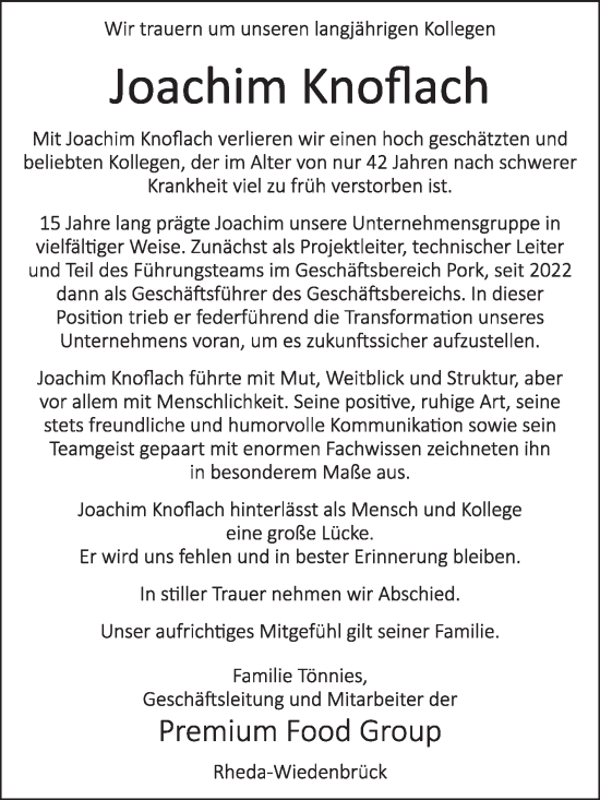 Traueranzeige von Joachim Knoflach von Die Glocke