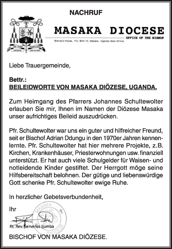 Traueranzeige von Johannes Schultewolter von Die Glocke