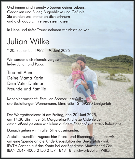 Traueranzeige von Julian Wilke von Die Glocke