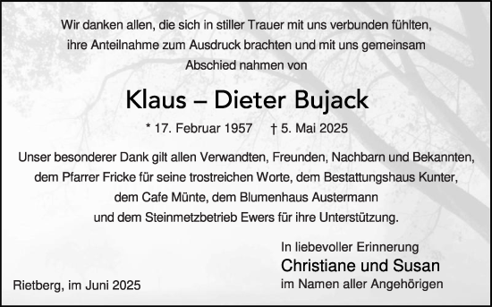 Traueranzeige von Klaus-Dieter Bujack von Die Glocke