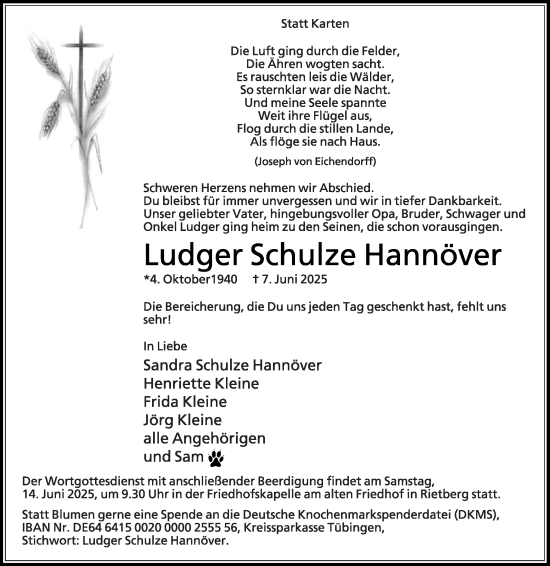 Traueranzeige von Ludger Schulze Hannöver von Die Glocke