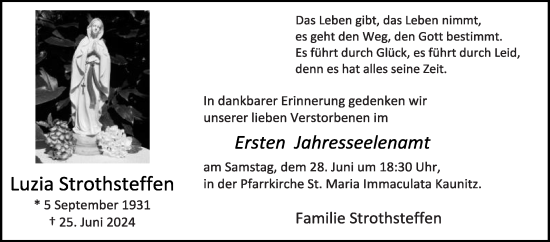 Traueranzeige von Luzia Strothsteffen von Die Glocke