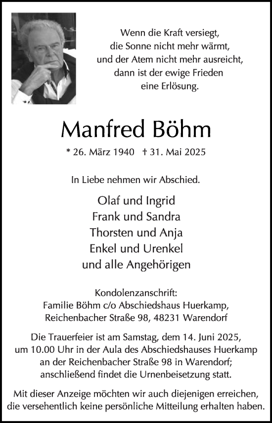Traueranzeige von Manfred Böhm von Die Glocke