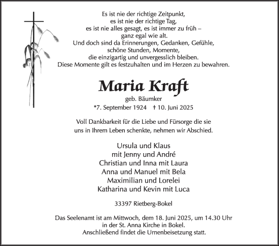 Traueranzeige von Maria Kraft von Die Glocke