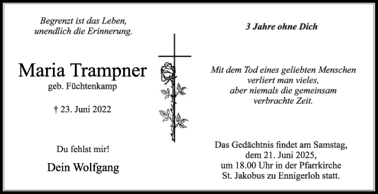 Traueranzeige von Maria Trampner von Die Glocke