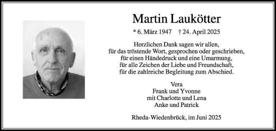 Traueranzeige von Martin Laukötter von Die Glocke