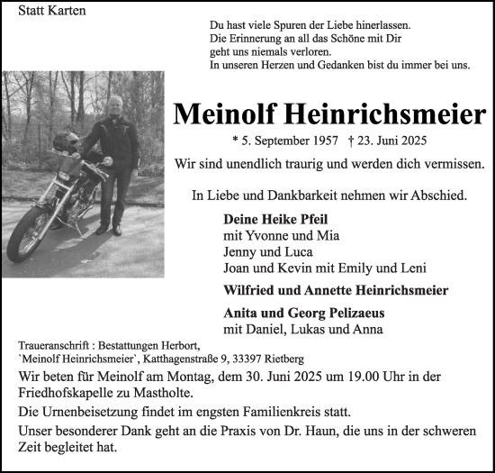Traueranzeige von Meinolf Heinrichsmeier von Die Glocke
