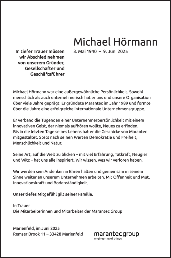 Traueranzeige von Michael Hörmann von Die Glocke