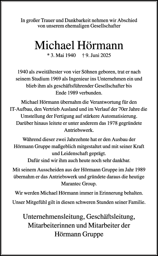 Traueranzeige von Michael Hörmann von Die Glocke