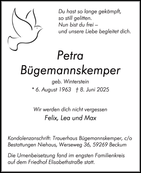 Traueranzeige von Petra Bügemannskemper von Die Glocke