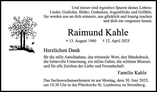 Traueranzeige von Raimund Kahle von Die Glocke