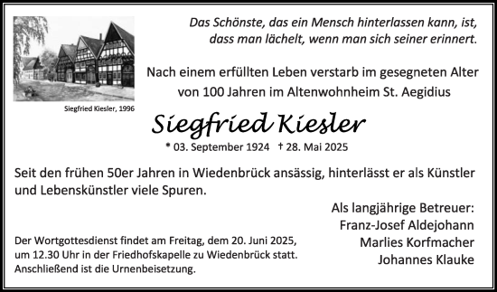 Traueranzeige von Siegfried Kiesler von Die Glocke
