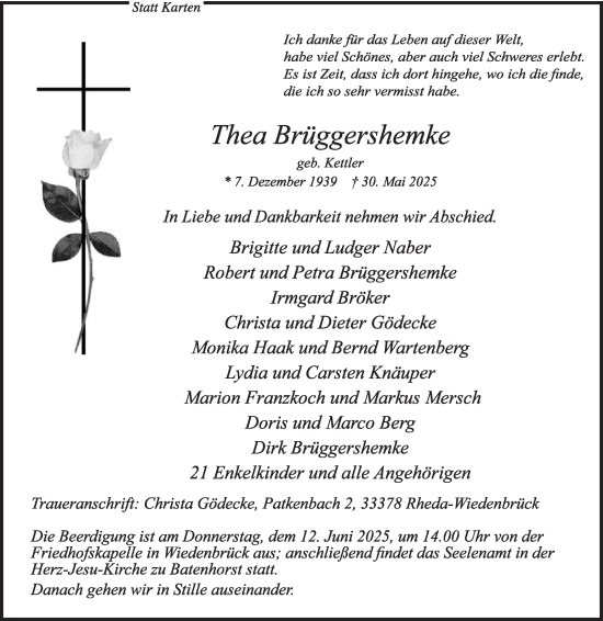 Traueranzeige von Thea Brüggershemke von Die Glocke