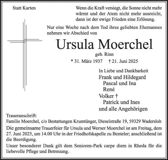 Traueranzeige von Ursula Moerchel von Die Glocke