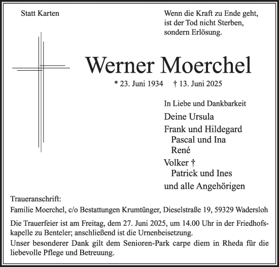 Traueranzeige von Werner Moerchel von Die Glocke