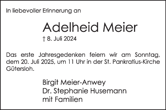 Traueranzeige von Adelheid Meier von Die Glocke
