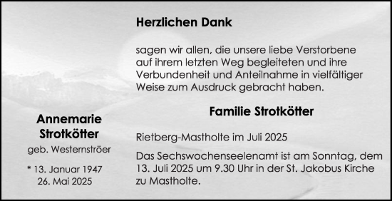 Traueranzeige von Annemarie Strotkötter von Die Glocke