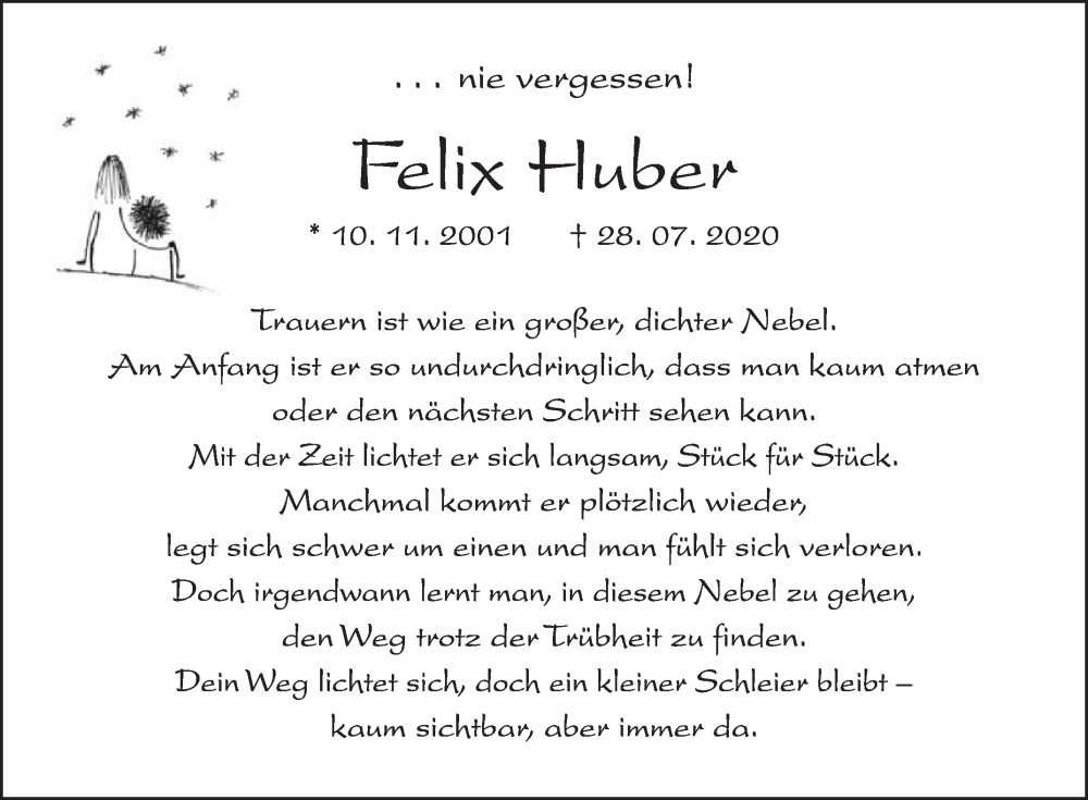  Traueranzeige für Felix Huber vom 26.07.2025 aus Die Glocke