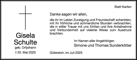 Traueranzeige von Gisela Schulte von Die Glocke