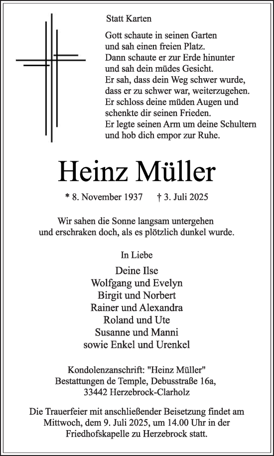 Traueranzeige von Heinz Müller von Die Glocke