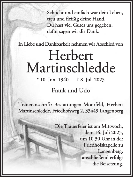 Traueranzeige von Herbert Martinschledde von Die Glocke
