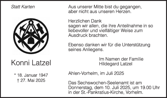 Traueranzeige von Konni Latzel von Die Glocke