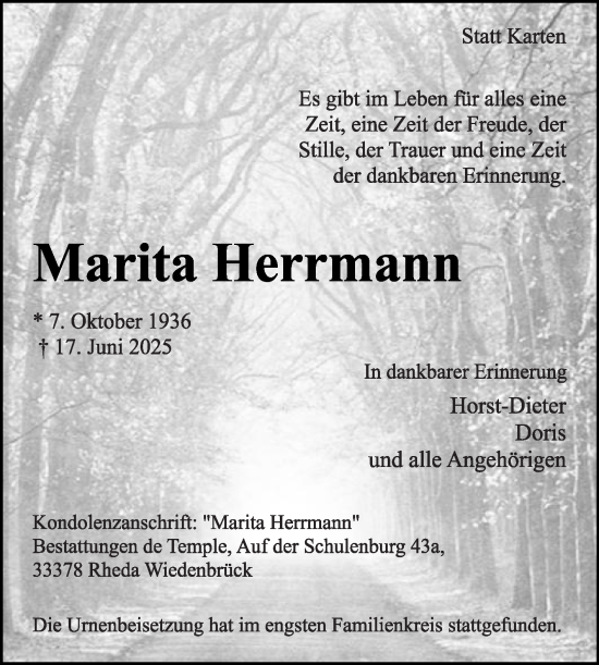 Traueranzeige von Marita Herrmann von Die Glocke