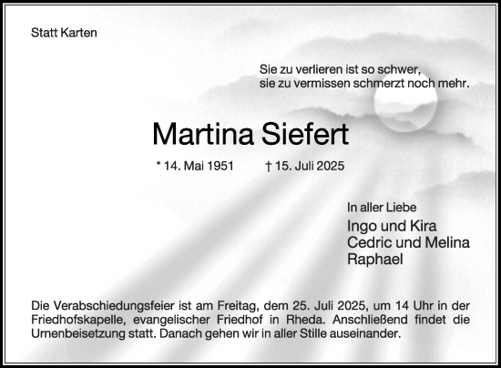 Traueranzeige von Martina Siefert von Die Glocke