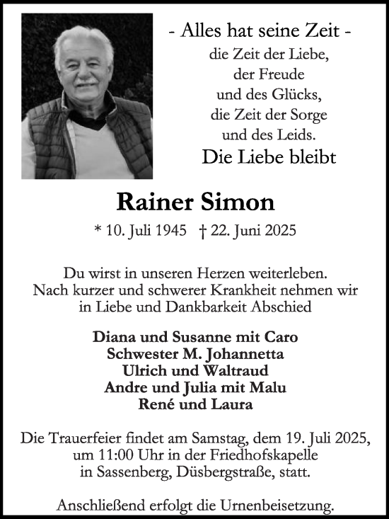 Traueranzeige von Rainer Simon von Die Glocke