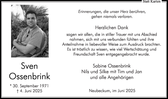 Traueranzeige von Sven Ossenbrink von Die Glocke
