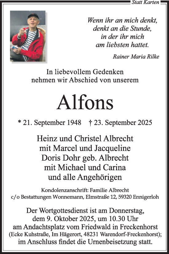 Traueranzeige von Alfons  von Die Glocke
