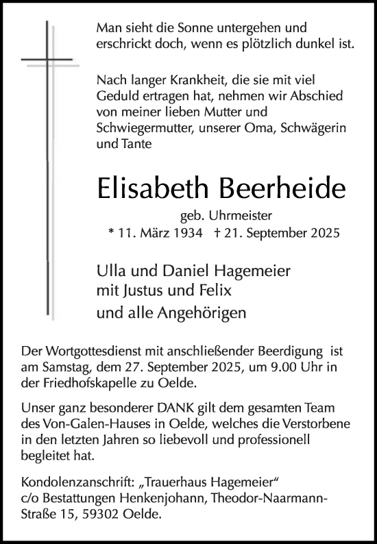 Traueranzeige von Elisabeth Beerheide von Die Glocke