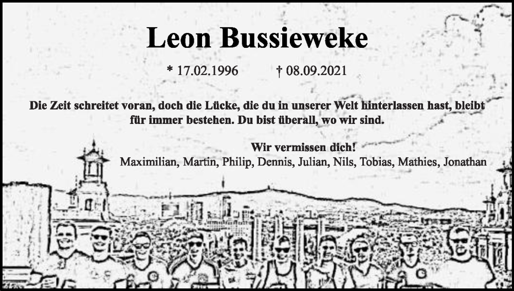  Traueranzeige für Leon Bussieweke vom 08.09.2025 aus Die Glocke